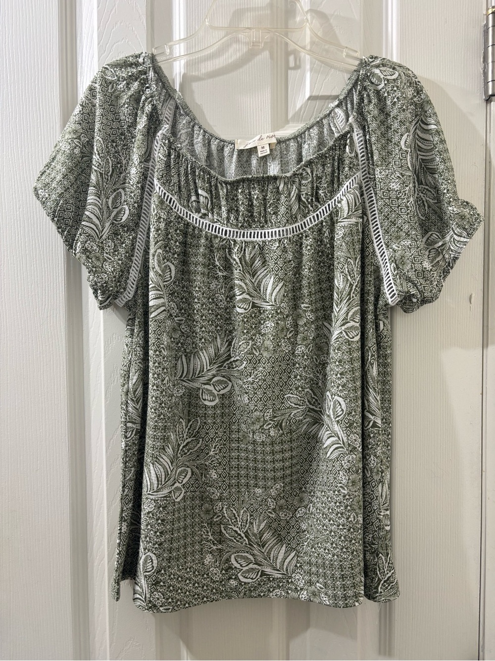 Sage Green Printed Peasant Blouse